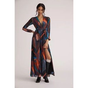 New Anthropologie X Hutch Lysette Wrap Maxi Dress Long Sleeve Colorful Small